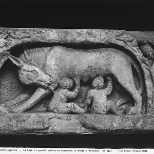 Romulus and Remus being nursed by the she-wolf, high relief from Aventicum, dating to the 4th century A.D. displayed in Rome at the Mostra Augustea held in 1937-1938 and currently in the Museum at Avenches