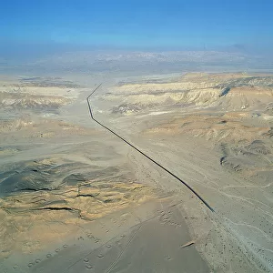 Sinai. Views from the sky of an intersection of paved roads in the desert of Sinai