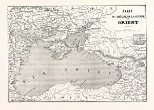 The Crimean War, 1855: Map of the theater of war in the East. Engraving The Crimean War, 1855: Map of the theater of war in the East. Engraving