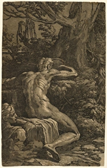 Drawings Prints, Print, Narcissus, Man Seated Back, Artist, Antonio da Trento, Parmigianino Drawings Prints, Print, Narcissus, Man Seated Back, Artist, Antonio da Trento, Parmigianino