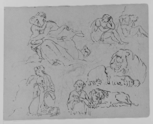 Five Figure Studies Two Lions Sketchbook 1810-20 Five Figure Studies Two Lions Sketchbook 1810-20