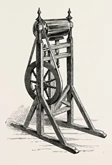 FRANKLINs FIRST ELECTRICAL MACHINE, US, USA, 1870s engraving