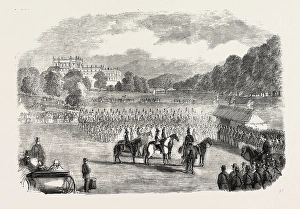 Review of Derbyshire Rifle Volunteers at Chatsworth Park, Uk, 1860 Engraving Review of Derbyshire Rifle Volunteers at Chatsworth Park, Uk, 1860 Engraving
