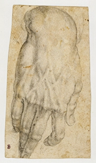 Study of a mans right hand (recto), Studies of four heads Study of a mans right hand (recto), Studies of four heads